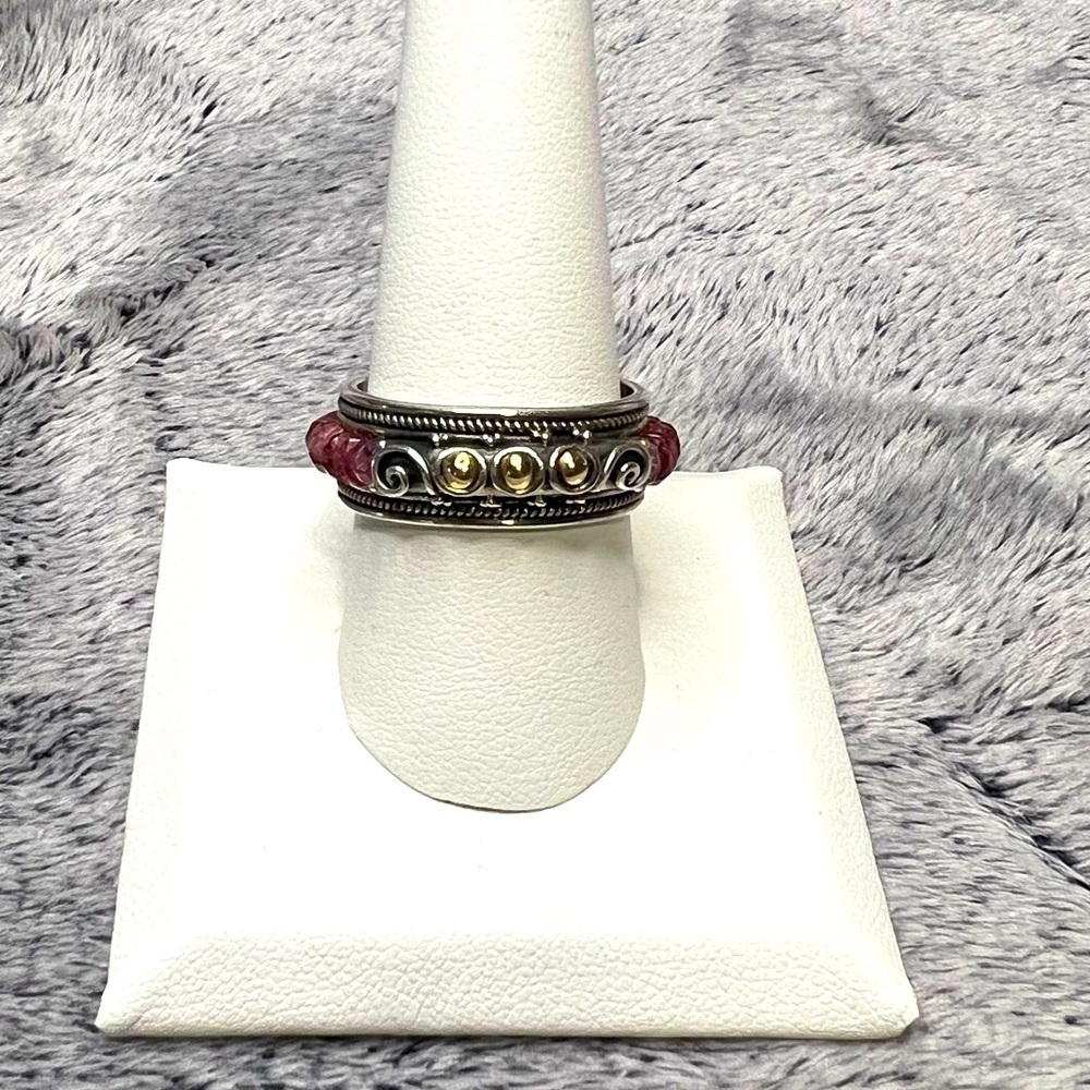 Vintage BA Suarti Sterling 18k Gold Pink Tourmaline Band Ring Size 10